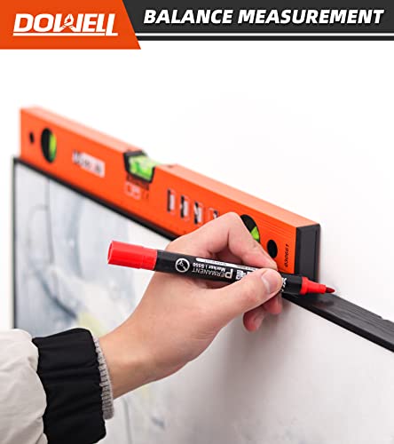 DOWELL 18 calowy/450 mm magnetyczny poziom spirytusowy ze skalą metryczną, 3 różne bąbelki-45°/90°/180°