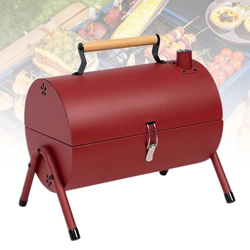 Barbecue portatile 3 in 1 con coperchio per affumicatore, griglia a carbone per arrostire e stufare, grande area di cottura, da tavolo, da campeggio, colore: rosso