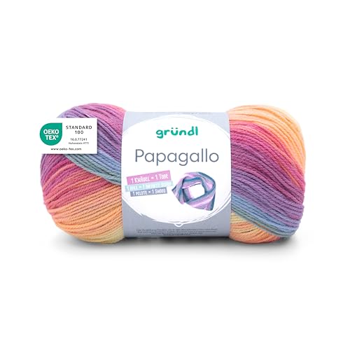 Gründl Wolle Papagallo - Weiche Wolle mit Farbverlauf zum Häkeln und Stricken - Farbverlaufsgarn für 1 Tube - 100% Polyacryl - 1 Knäuel 100 g / 360 m - Nadelstärke 3,5-4,5 - pink-gelb