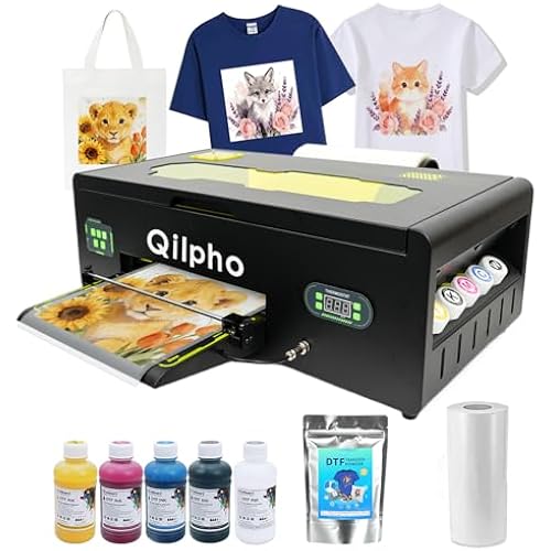 A3 DTF Printer, 1390 Direct to Film Printer for DIY T-Shirt, DTF Transfer Printing Machine with White Ink Circulation & Automatic Cleaning (A3 Printer +Software + Ink + Film +250g Powder)
