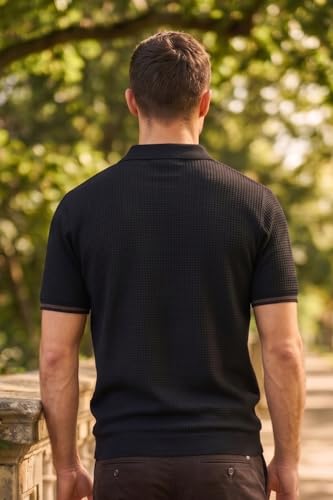 Image of Louis Philippe Men's Slim Fit Zipper Polo T-Shirt in 100% Cotton Pique Fabric for Casual Wear