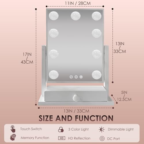 Espejo de maquillaje rectangular COLMERD con luz y cajón miniatura 4