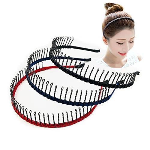 KIMUWHI 3pcs Fashion hair hoop teeth comb hair bands for women short hair headbands Non-slip hairband Metal Hair Accessories (No rhinestone)