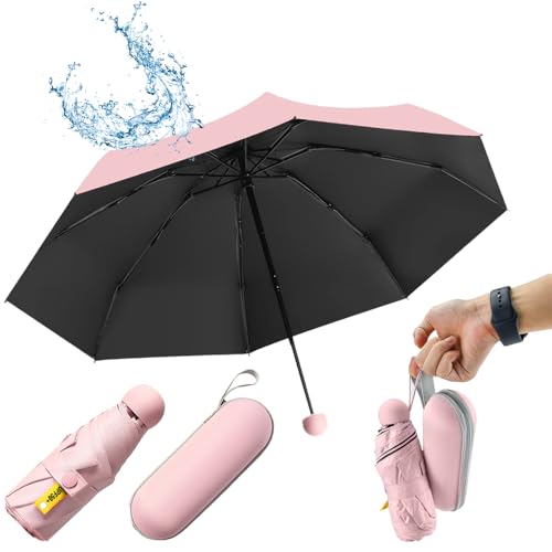 UHETLET Rosa Kompakter Regenschirm Sturmfest mit 8 Rippen Taschenschirm Mini Umbrella Pocket Taschenschirme Faltender UV-Regenschirm Minischirm Leicht Mini Schirm Damen Perfekt für Handtasche