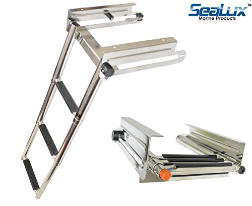 SeaLux Stainless Steel Pop-N-Lock Boarding 3-Step Undermount Sliding Marine Boat Telescoping Swim Ladder