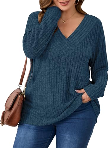 Image of BELAROI Womens Plus Size Sweaters V Neck Fall Tunic Top Pullover Shirts