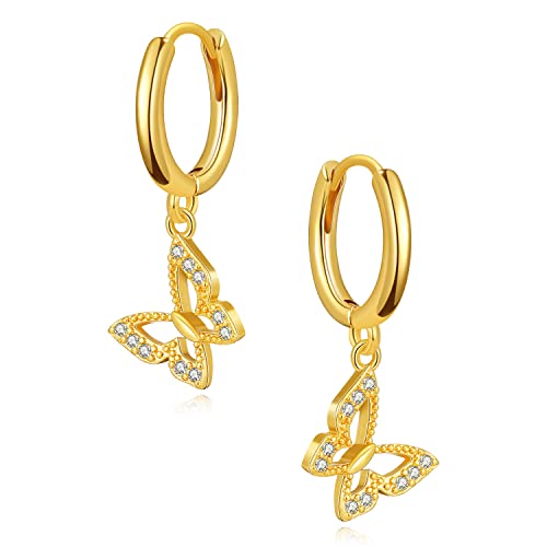 MRSXIA Pendientes Huggie para mujer, de oro de 18 quilates, pequeños, simples, delicados, hipoalergénicos, Metal, Circonia cúbica MRSXIA Pendientes Huggie para mujer, de oro de 18 quilates, pequeños, simples, delicados, hipoalergénicos, Metal, Circonia cúbica