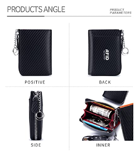 Compact RFID Blocking BAKUN Multi Credit Card Case Slim Wallet with Zipper Pocket Womens Ladies Mini Coin Purse(Black)3