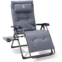 EVER ADVANCED Aluminum Zero Gravity Chair Oversized, 2.4" Thick Padded Reclining Lounge Chair with Adjustable Headrest & Side Table, Heavy Duty Support 350 lbs, Foldable for Outdoor & Indoor, Gray