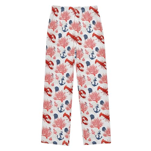 ALAZA Red Lobster Anchor Seashell Coral Reef Pajama Lounge Pants Long Sleep Pajama Bottoms with Pockets