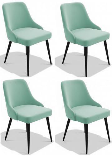 Image of Finch Fox Taskpro Modern Unique Velvet Upholstered Seating Living Room Dining Chair with Black Metal Legs in Pista Color (Set of 4)