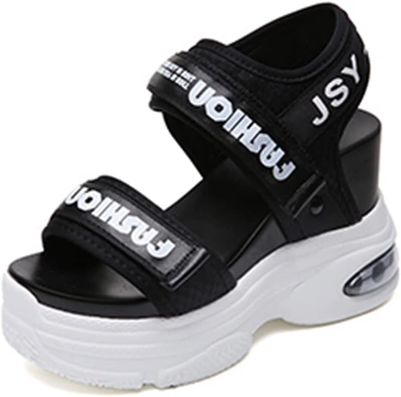 [CCiNFR] 厚底 スポーツサンダル ベルクロ ウェッジヒール レディース サマー オープントゥ アンクルストラップ 通気性 軽