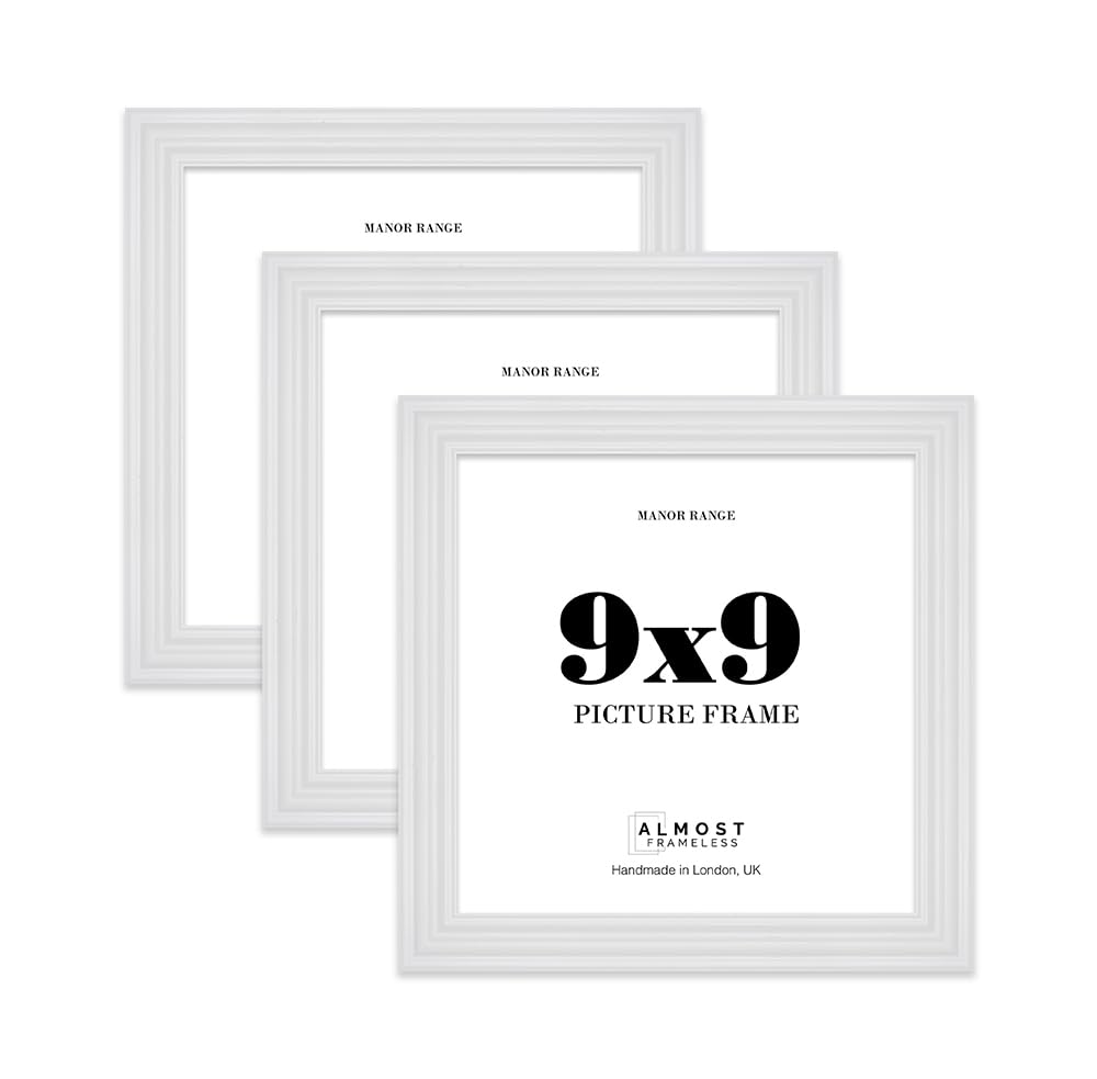 9x9 Picture Frame, Display 9x9 Pictures (22.9 x 22.9cm) - Ice White Classic 42mm Edge Room Decor - 3 Pack