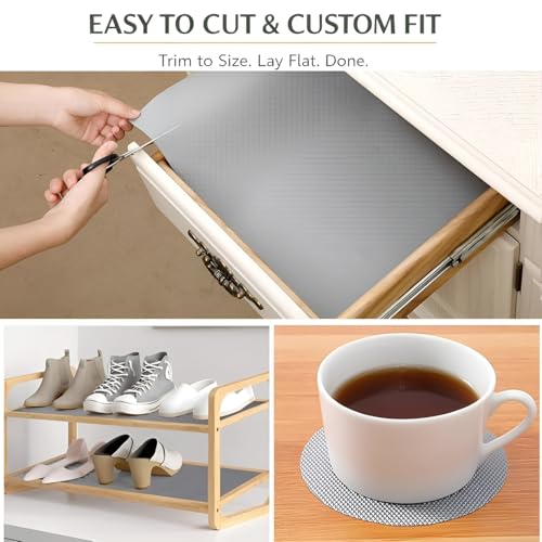 Image of DALUCI Anti Skid Fridge Mats Roll 5 Meters (45 cm x 500 cm) | Drawer Mat for Kitchen Drawers, Shelves & Wardrobe | Food Grade EVA Anti Slip Shelf Liner, Washable, Diamond Pattern, Grey