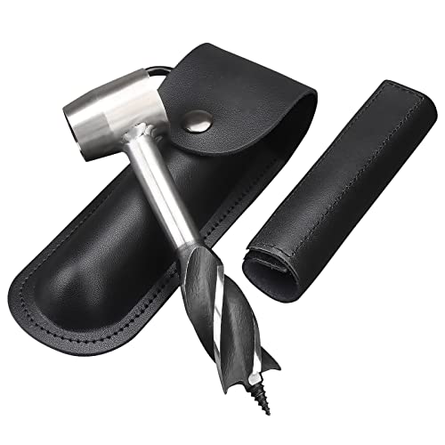 Manual Auger Drill, Wood Auger Drill Bit Set, Survival Settlers Tool, Hand Auger Wrench Bushcraft Gear Tools Multitool for Outdoor/Camping/Peg Hole Maker (Black)