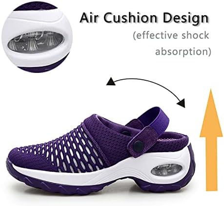 Women's Slippers Mesh Air Cushion Slip on Outdoor Walking Sandals Lightweight Breathable Garden Shoes Mules Clogs Purple Size 8.5 | Image 1