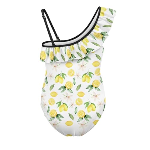 One Piece Swimsuit for Girls One Shoulder Ruffle Swimwear with Adjustable Strap Summer Vacation Suits 3-14Y2