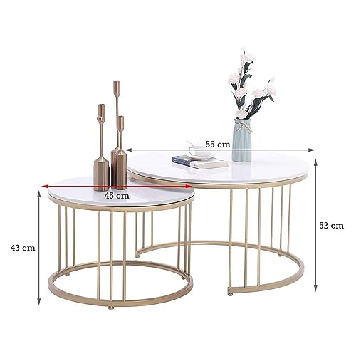 Image of Coffee Table Round Sofa Small Side Table Nesting Table, Modern Negotiation Table Combination Table, Suitable for Living Room Bedroom Side Table (Black Brown)