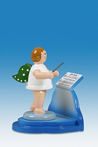 Ange chef d'orchestre en bois des Monts Métallifères de 6 cm avec pupitre