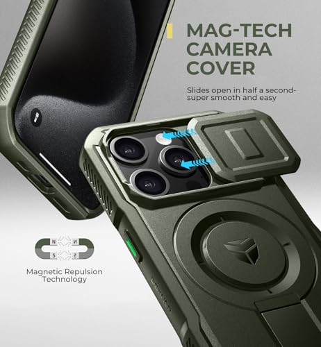 Dexnor for iPhone 15 Pro Case with Slide Camera Cover & Adjustable Kickstand, Compatible with MagSafe, Rugged Shockproof Bumper Cases Heavy-Duty Magnetic Protective Cover,6.1 inch,Army Green by Dexnor - Used condition - Image 4