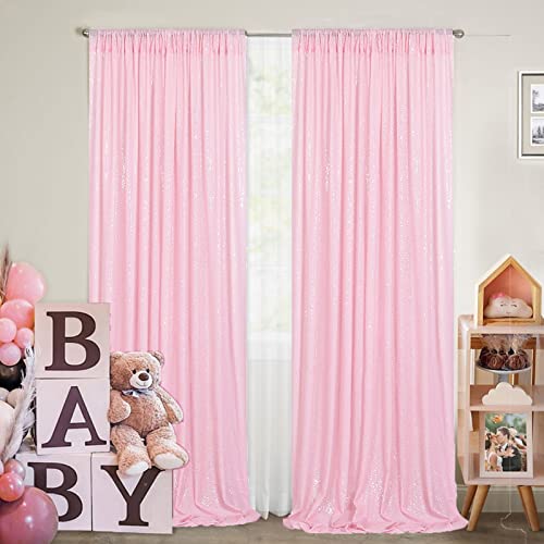 Pink Sequin Backdrop 2 Panels 2FTx8FT Birthday Party Backdrop Curtains Glitter Baby Shower Backdrop Pink Backdrop