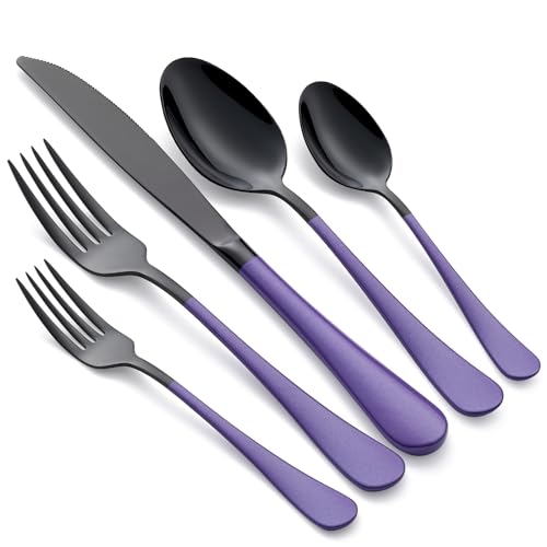18/0 Stainless Steel Flatware Purple Handle Cutlery Set Service For 4 Dinner Knives Forks Spoons Set Mirror Finish Dishwasher Safe