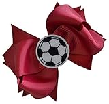 SOCCER BALL BOW Girls 4.5 Inch Grosgrain Soccer Hair Bow with Embroidered Soccer Ball By Funny Girl Designs