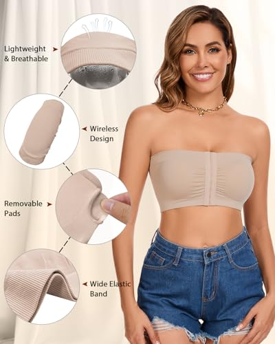 Image of Strapless Bra for Women Front Closure Non-Slip Wireless Bandeau Bra Padded Bandeau Tube Top 2026
