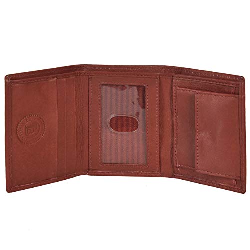 Image of Leatherboss Leather Boys Slim Compact Flap Id Coin Pocket Trifold Wallet, Burgundy
