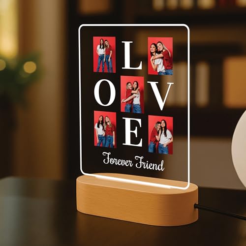 Image of Giftplease Personalised Rakhi Gift for Sister - Custom Acrylic Photo Collage Frame with Wooden Base, Meaningful Raksha Bandhan Keepsake from Brother, Personalized Memory Display for Siblings, Decor