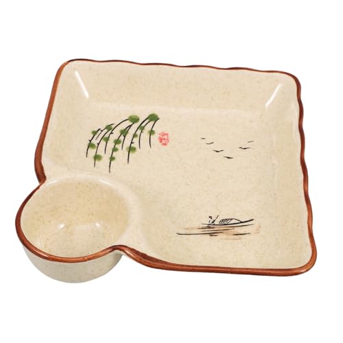 TOYANDONA Piatto da Portata in Ceramica Resistente con Scomparti e Divisore per Salsa Facile da Pulire in Lavastoviglie Multifunzione per Colazione e Antipasti in Casa