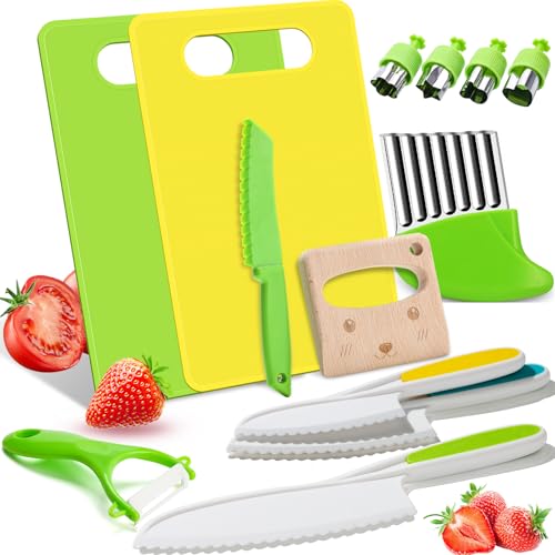 OLANRUN Montessori Toys Kitchen Tools for Toddlers Kids, Kids Knife Set for Real Cooking, Kitchen Toddlers Kids Toys for 3 4 5 6 7 8 9 10 Year Old Boys Girls Christmas Valentines Day Kids Gifts, 13PCS