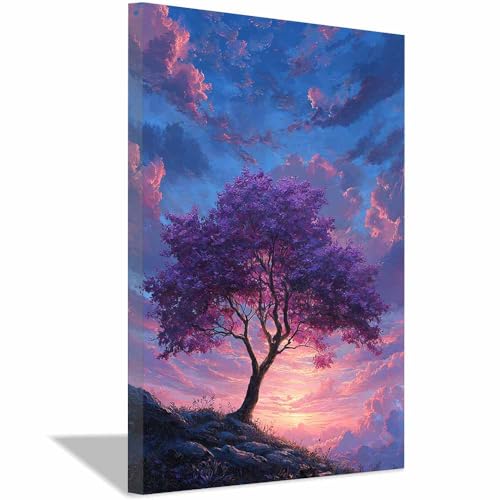 Toile décoration murale pour chambre et bureau paysage violet