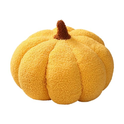 Qianly Halloween Pumpkin Pillows, Plush Decorative Sofa Cushion Soft Thanksgiving Gift 3D Pumpkin Throw Pillow for Living Room Sofa, Yellow