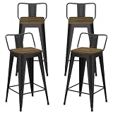 Homvinax 24 Inch Metal Bar Stools Set of 4, Metal Stools for Kitchen Counter with Wood Seat, Low Back Industrial Barstools (Matte Black)