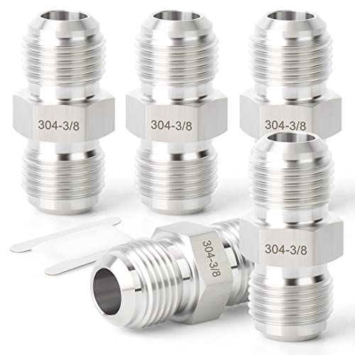 Image of TAISHER 5PCS Forging of 304 Stainless Steel Tube Flare Fittings, 3 /8 inch Male Flare x 3 /8 inch Male Flare, Union
