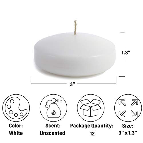 Candlenscent Unscented Floating Candles | Large 3 Inch - Fits In 3 Inch Vase And Above | White| Floats On Water | Pack Of 12 #TOP2