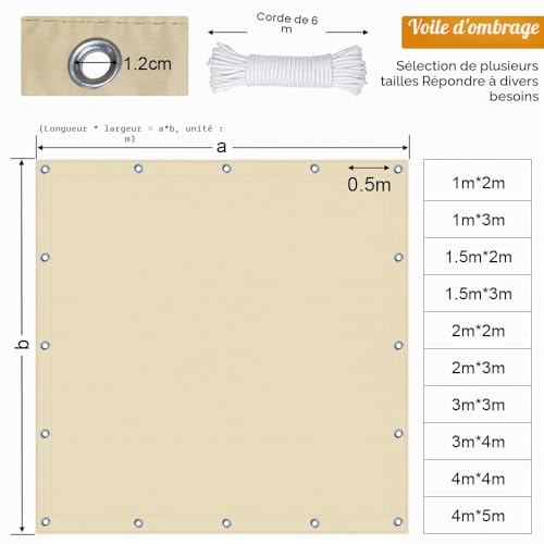 Toile d'ombrage rectangulaire 95% UV avec oeillets pour terrasse - 8