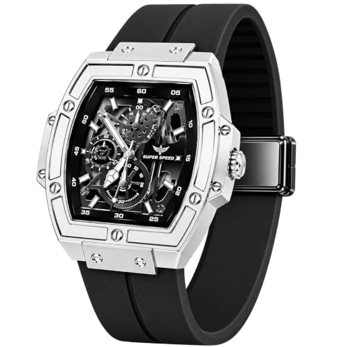 KIDDICINE Men's Analog Skeleton Dial Watch, Black BLACK/SILVER - Image 2