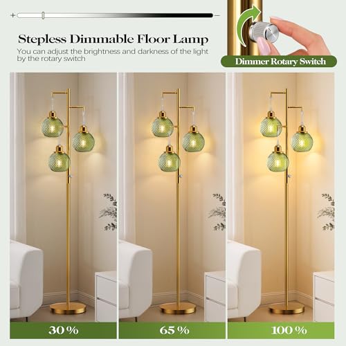 Image of Modern Glass Floor Lamps for Living Room, 3 Lights Standing Lamp, Green