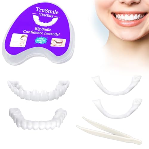 XYTAHDM 2 Coppie Denti Finti Cosmetici, Faccette Denti, Faccette Denti Finti a Scatto Superiore e Inferiore, Istantanee Sorriso Dentiera, per Uomini e Donne Copertura di Denti Imperfetti