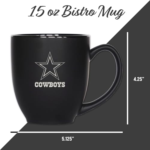 Image of Rico Industries NFL Football 15oz Personalized Laser Engraved Matte Black Ceramic Bistro Mug - For Hot or Cold Drinks