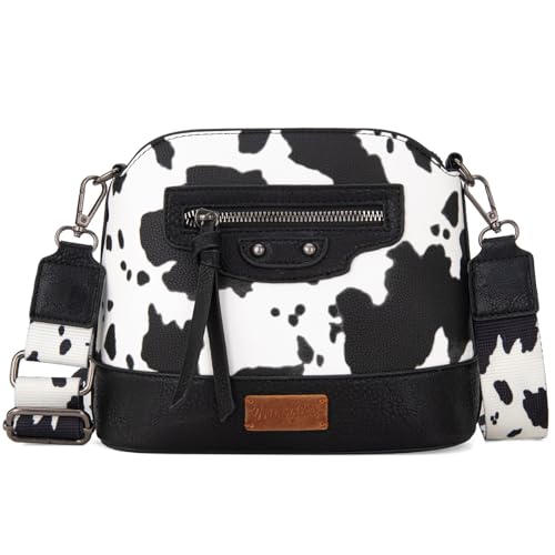 Wrangler Cow Print Crossbody Bag for Women Western Cross Body Purse with Signature Strap