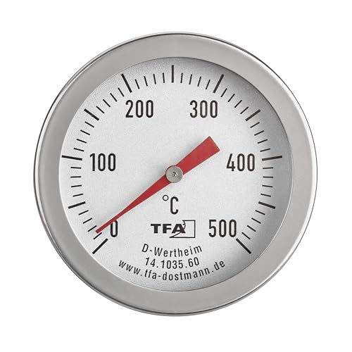 TFA Dostmann Profi Backofenthermometer, 14.1035.60, aus Edelstahl, mit langem Temperaturfühler (30 cm), Ersatzteil/Nachrüsten Pizzaofen, Holz-Steinbackofen, Grill, silber