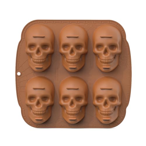 OBEST Moules à Gâteau, Tête de Mort, Halloween, Silicone 6 Têtes pour Fêtes, Gâteaux, Whisky, Cocktails, Jus, Chocolat, Bonbons, Savon