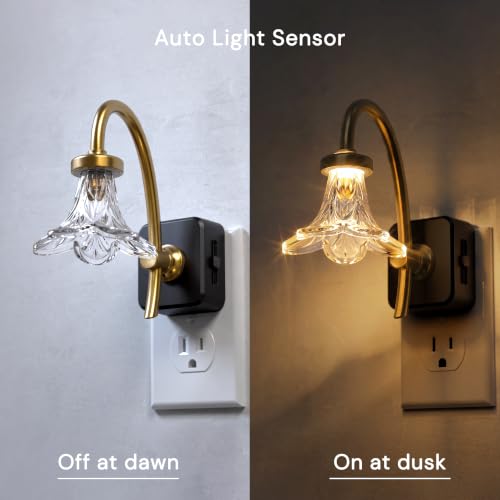 Image of L LOHAS LED Night Lights Plug into Wall, 3000K Soft White | Morning Glory Floral Nightlight with Dusk to Dawn Sensor, 0-100lm Adjustable Brightness, for Hallway Bedroom Stairway