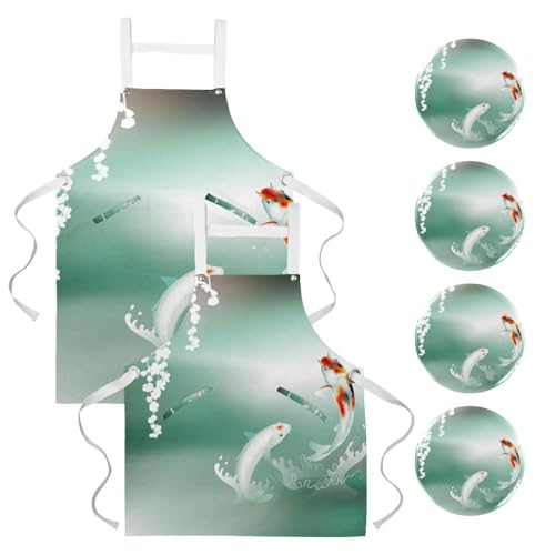 Tablier de cuisine carpes koï anti-taches pour la pâtisserie et la maison