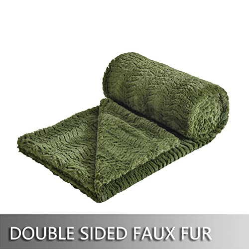 Yusoki Luxury Double Sided Faux Fur Throw Blanket(Without Pillows),Decorative Soft Fuzzy Fluffy Cozy Warm Blanket For Couch Bed Chair Sofa Women Teen Girls Men Gift(Olive Green,50" X 63") #TOP2