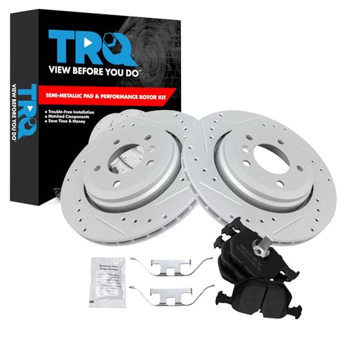 Image of TRQ Performance Rear Brake Pad and Rotor Set Semi Metallic G Coated Rotors Compatible with 2001-2006 BMW 330Ci 2001-2005 330i 330xi