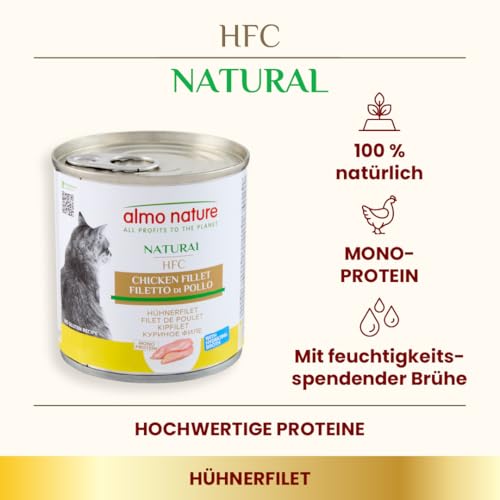 Almo Nature HFC Natural - Nassfutter für ausgewachsene Katzen - Hühnerfilet - 280g, 12er Pack